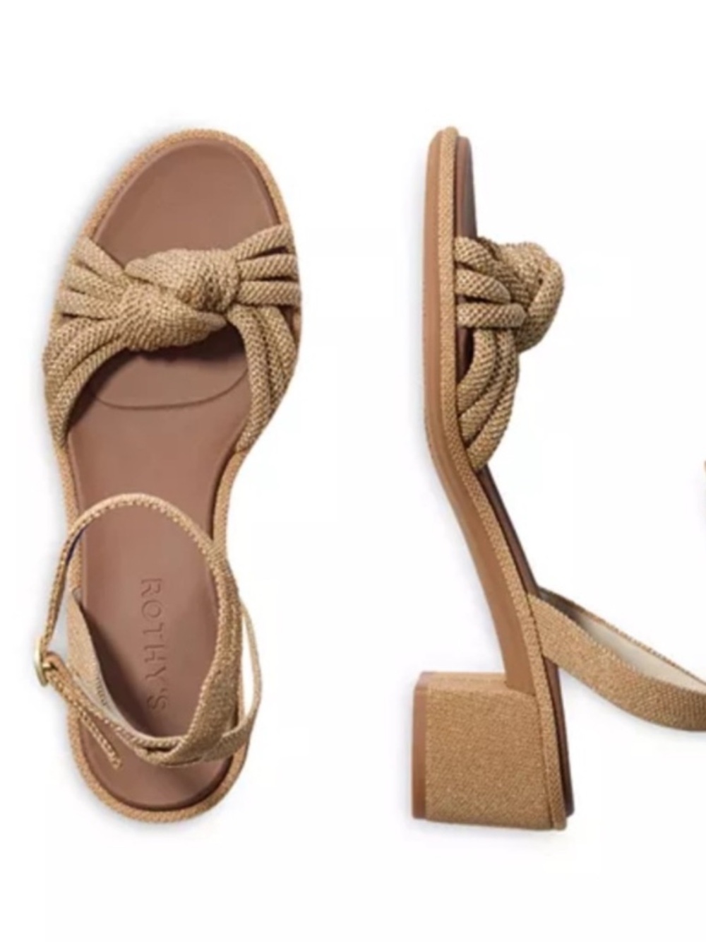 NWOB Rothy’s gold knotted strappy sandals with block heel size 8